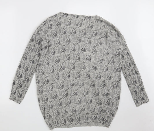 Ribbon Womens Grey Round Neck Animal Print Polyester Pullover Jumper Size 12