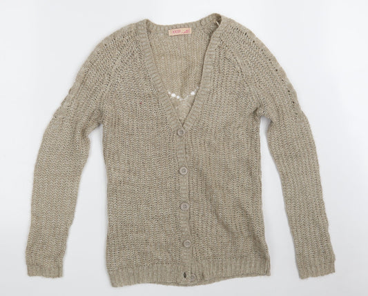 Krisp Womens Beige V-Neck  Acrylic Cardigan Jumper Size 8