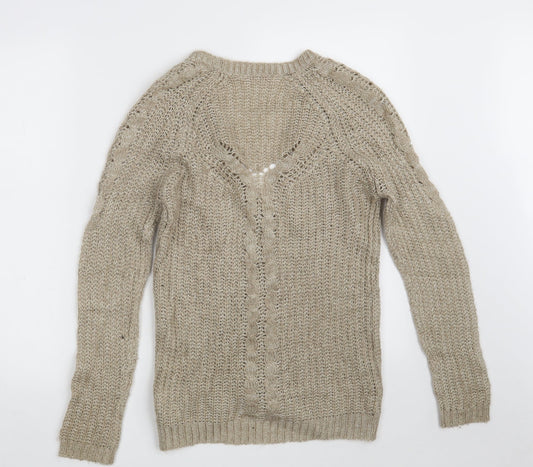 Krisp Womens Beige V-Neck  Acrylic Cardigan Jumper Size 8