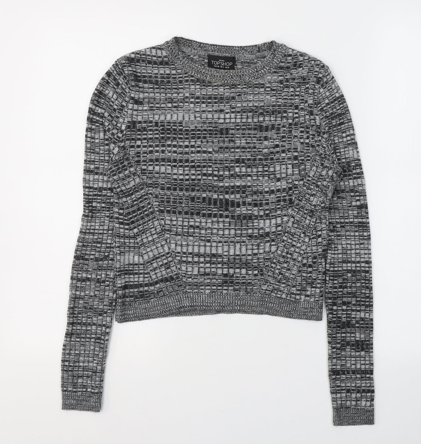 Topshop Womens Grey  Acrylic Jersey T-Shirt Size 8 Roll Neck