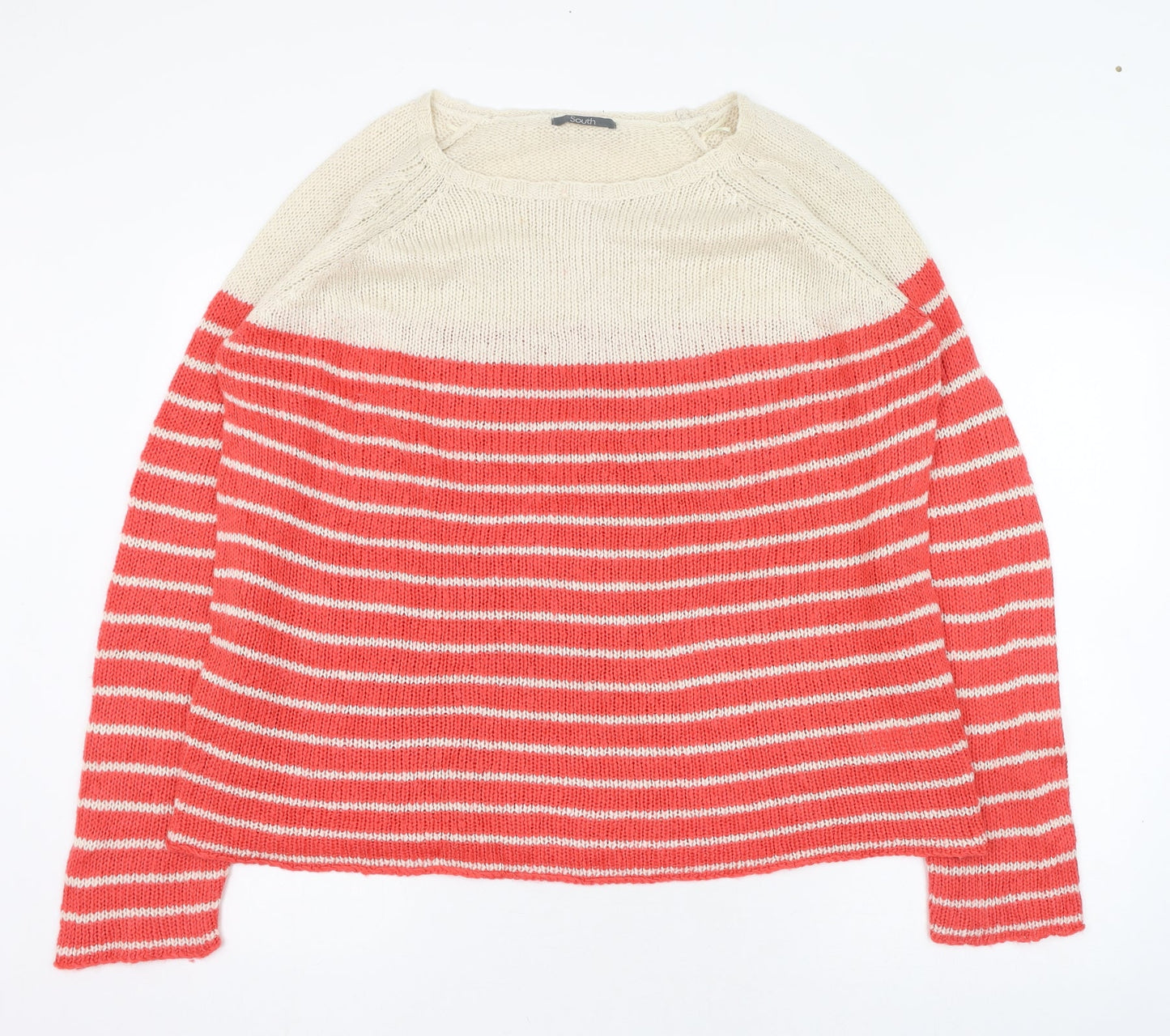 South Womens Pink Square Neck Striped Acrylic Pullover Jumper Size 20