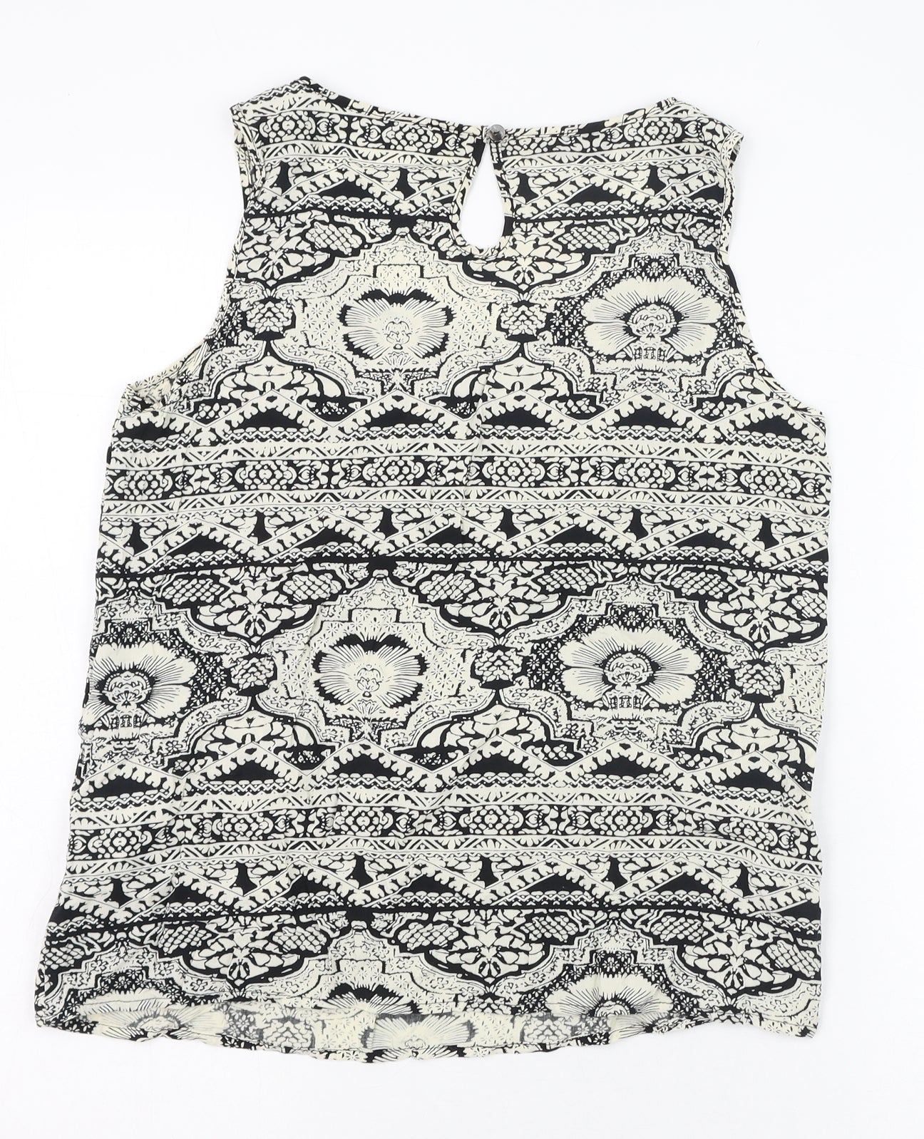 Only Womens Black Geometric Viscose Basic Tank Size 8 Scoop Neck