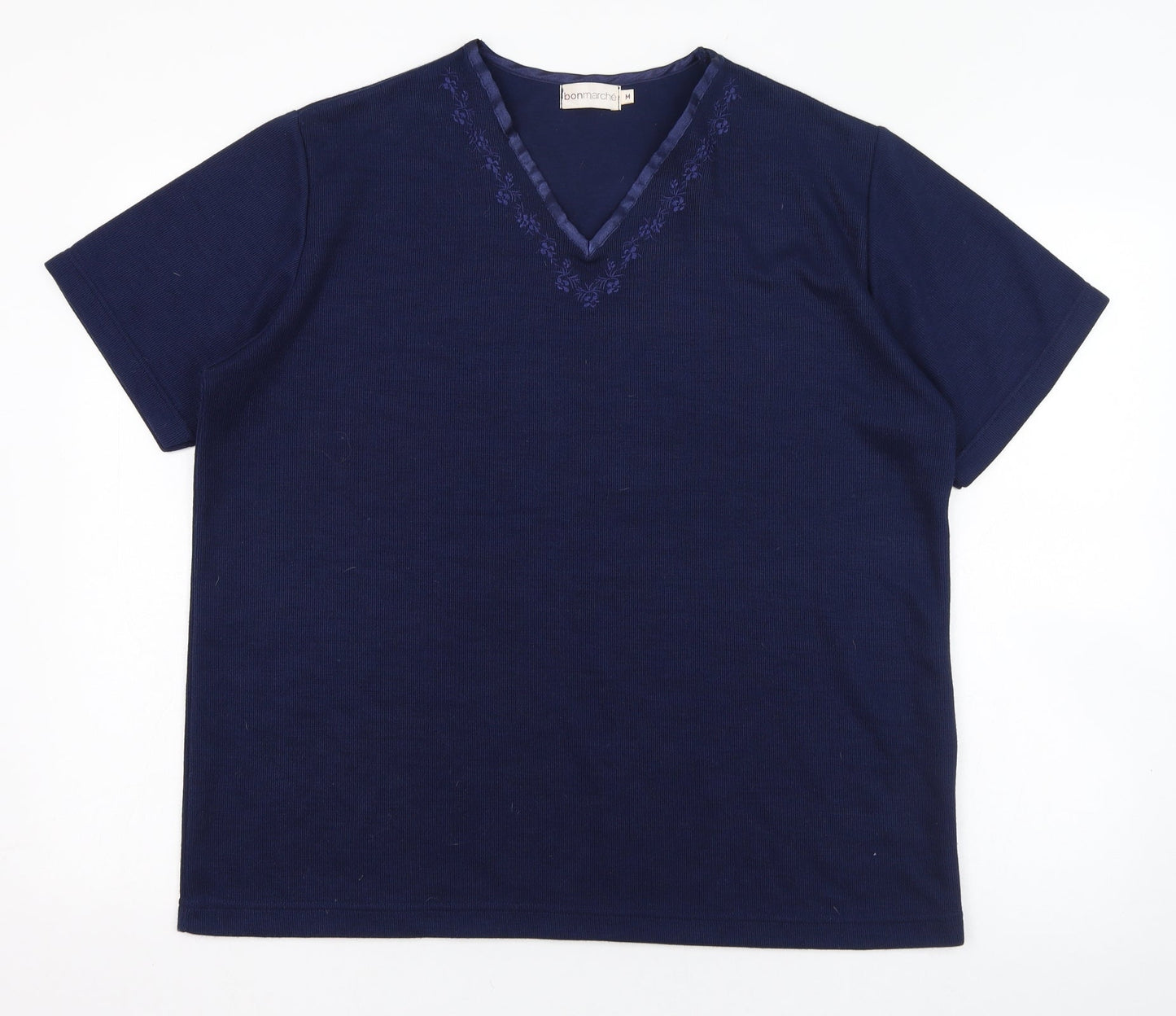 Bonmarché Womens Blue V-Neck  Polyester Pullover Jumper Size M   - Flower