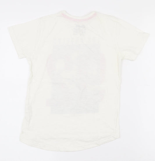 Primark Girls White  100% Cotton Pullover T-Shirt Size 7-8 Years Crew Neck Pullover - Aysemmetrical Hem