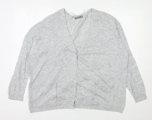 Bershka Womens Grey V-Neck  Polyester Cardigan Jumper Size S