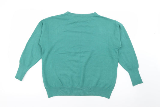beauty Women Womens Green Crew Neck  Viscose Pullover Jumper Size L