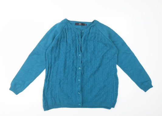Isle Womens Blue Crew Neck  Nylon Cardigan Jumper Size M