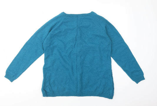 Isle Womens Blue Crew Neck  Nylon Cardigan Jumper Size M