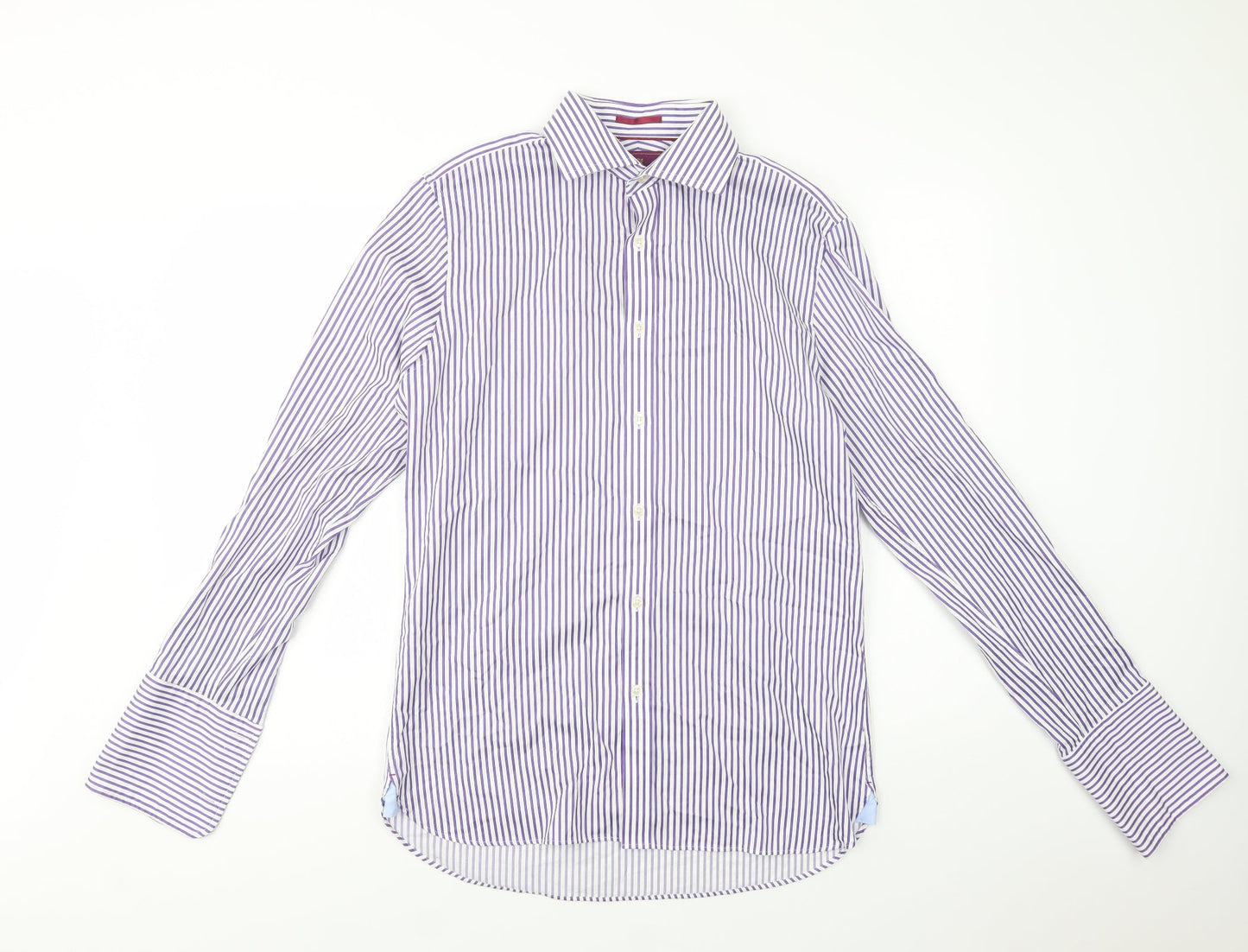 Marks and Spencer Mens Purple Striped Cotton  Dress Shirt Size 15.5 Collared Button