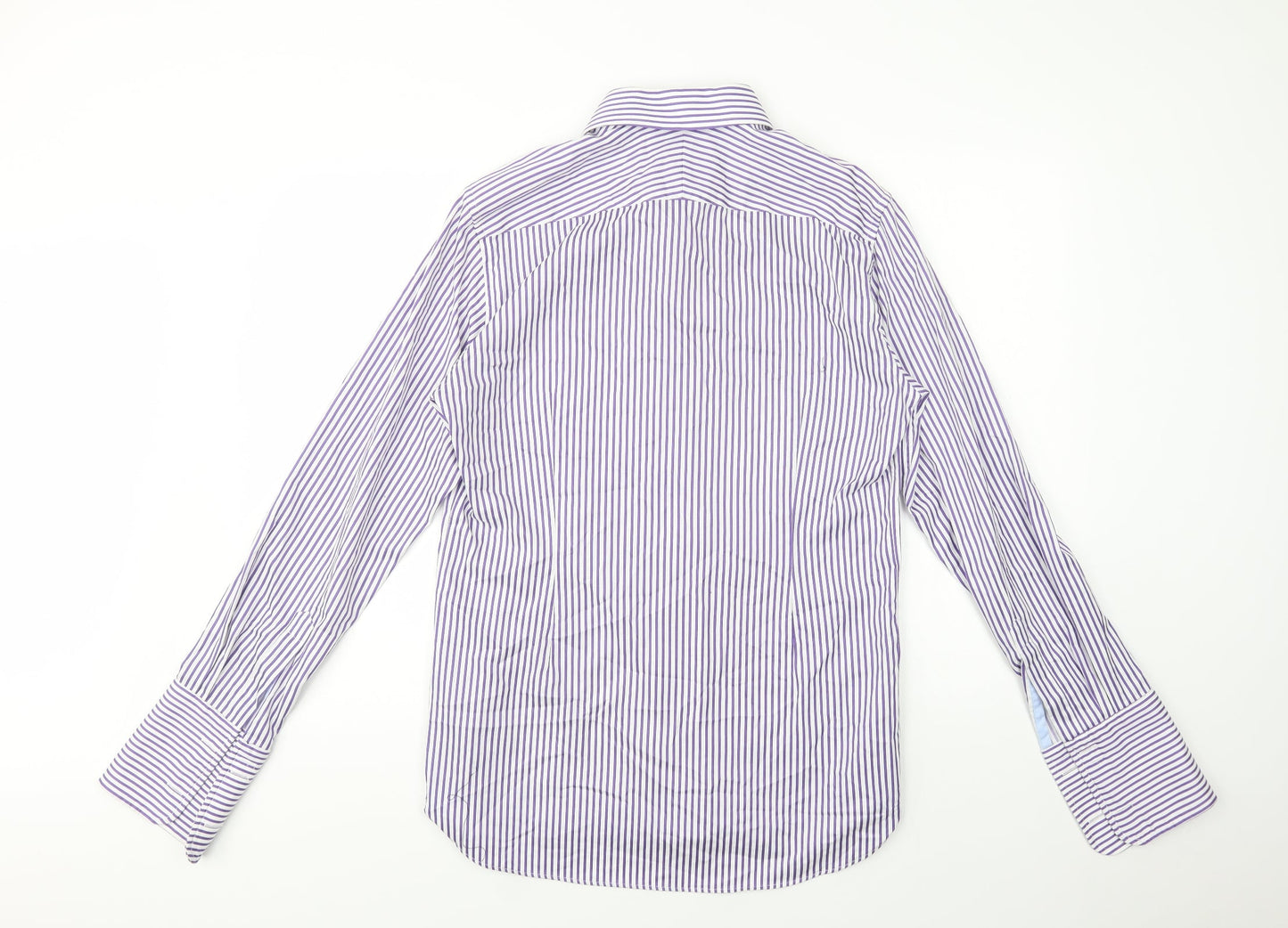Marks and Spencer Mens Purple Striped Cotton  Dress Shirt Size 15.5 Collared Button