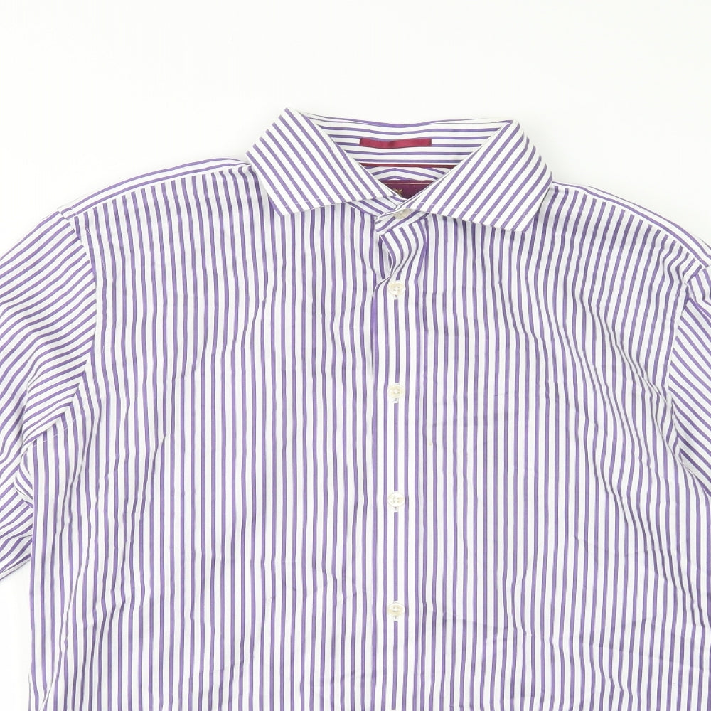 Marks and Spencer Mens Purple Striped Cotton  Dress Shirt Size 15.5 Collared Button