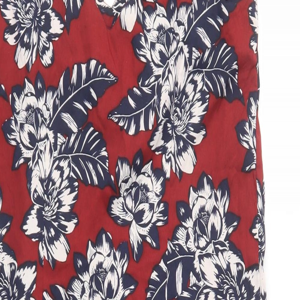 New Look Womens Red Floral Polyester Shift  Size 8  V-Neck Pullover