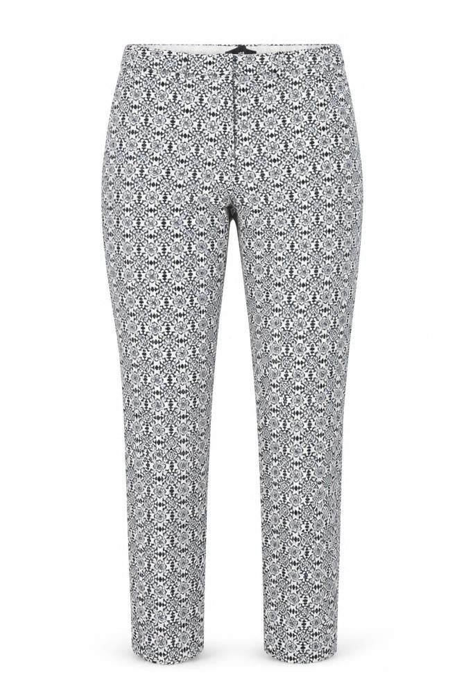 H&M Womens Blue Geometric Cotton Trousers  Size 6 L26 in Regular Button