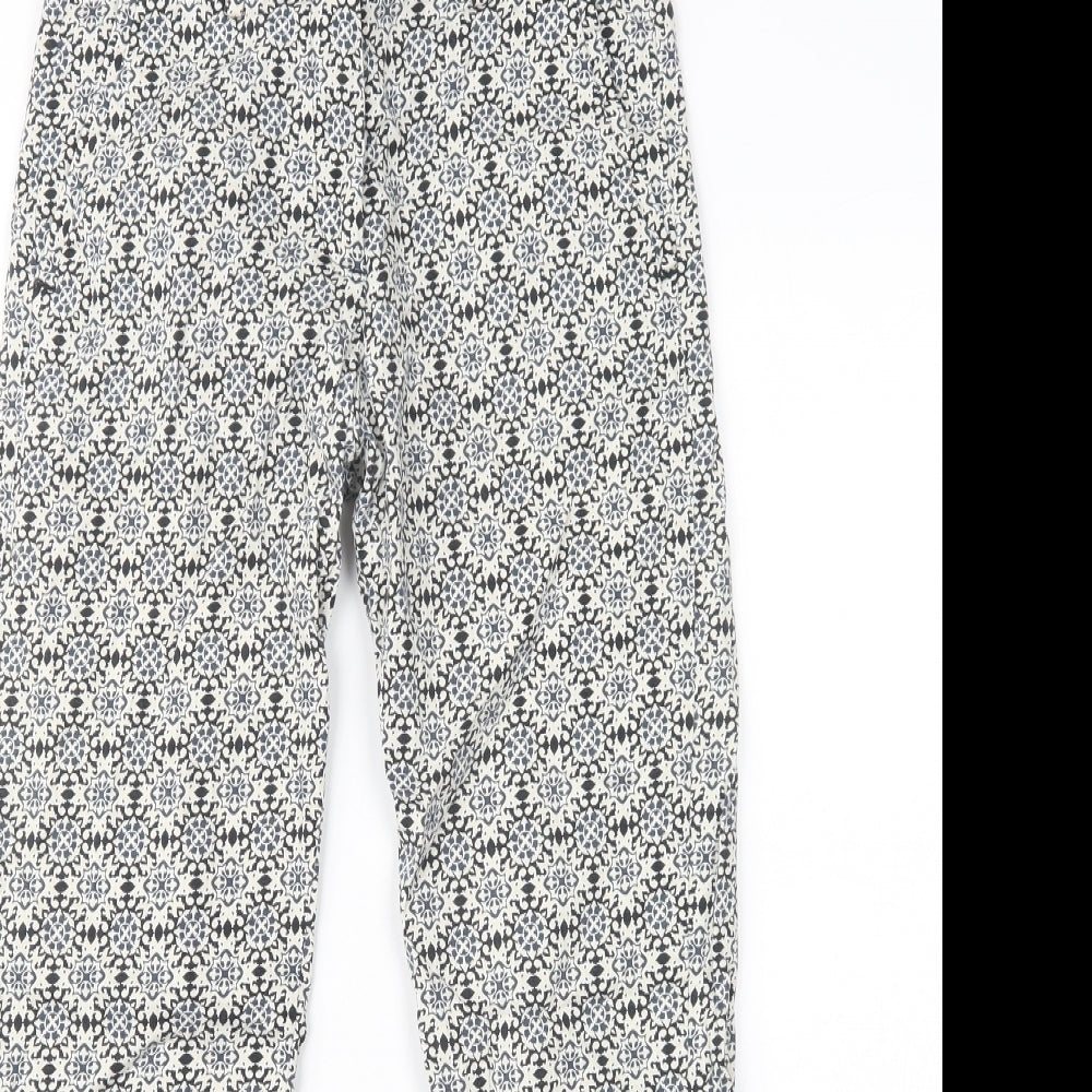 H&M Womens Blue Geometric Cotton Trousers  Size 6 L26 in Regular Button