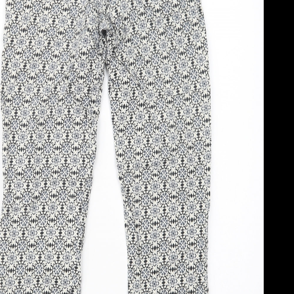 H&M Womens Blue Geometric Cotton Trousers  Size 6 L26 in Regular Button
