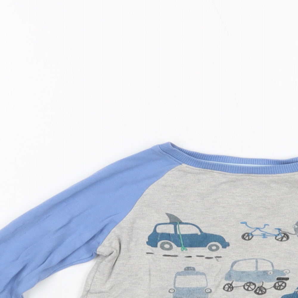 NEXT Boys Grey Colourblock Cotton Pullover T-Shirt Size 4-5 Years Crew Neck Pullover - Cars