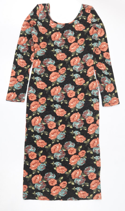 Paprika Womens Grey Floral Acrylic Bodycon  Size 12  Scoop Neck