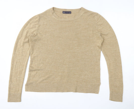 Marks and Spencer Womens Brown Round Neck Argyle/Diamond Acrylic Pullover Jumper Size 14