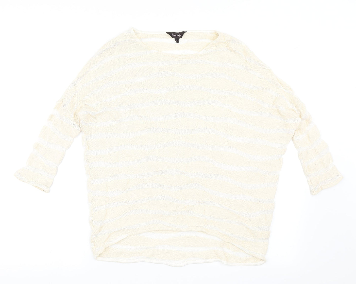 Phase Eight Womens Beige Round Neck Striped Cotton Pullover Jumper Size 10