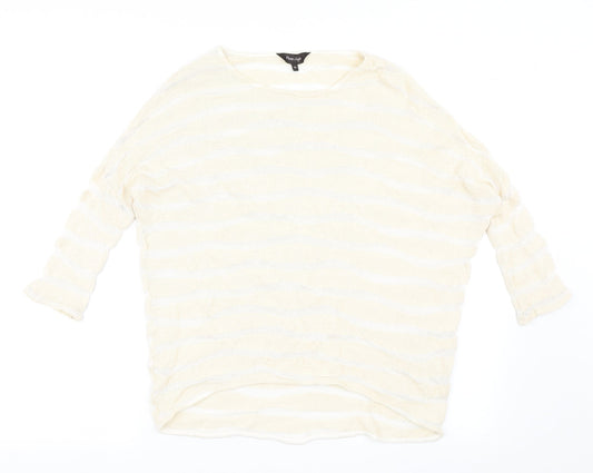Phase Eight Womens Beige Round Neck Striped Cotton Pullover Jumper Size 10