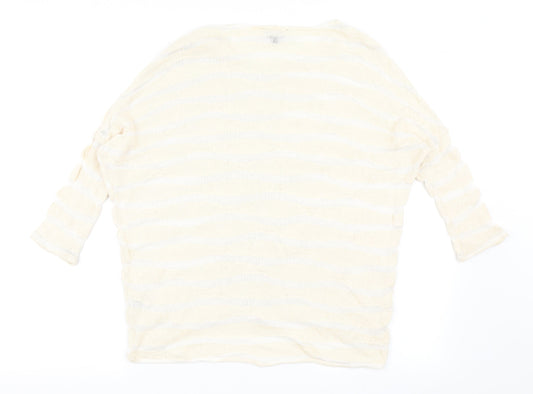 Phase Eight Womens Beige Round Neck Striped Cotton Pullover Jumper Size 10