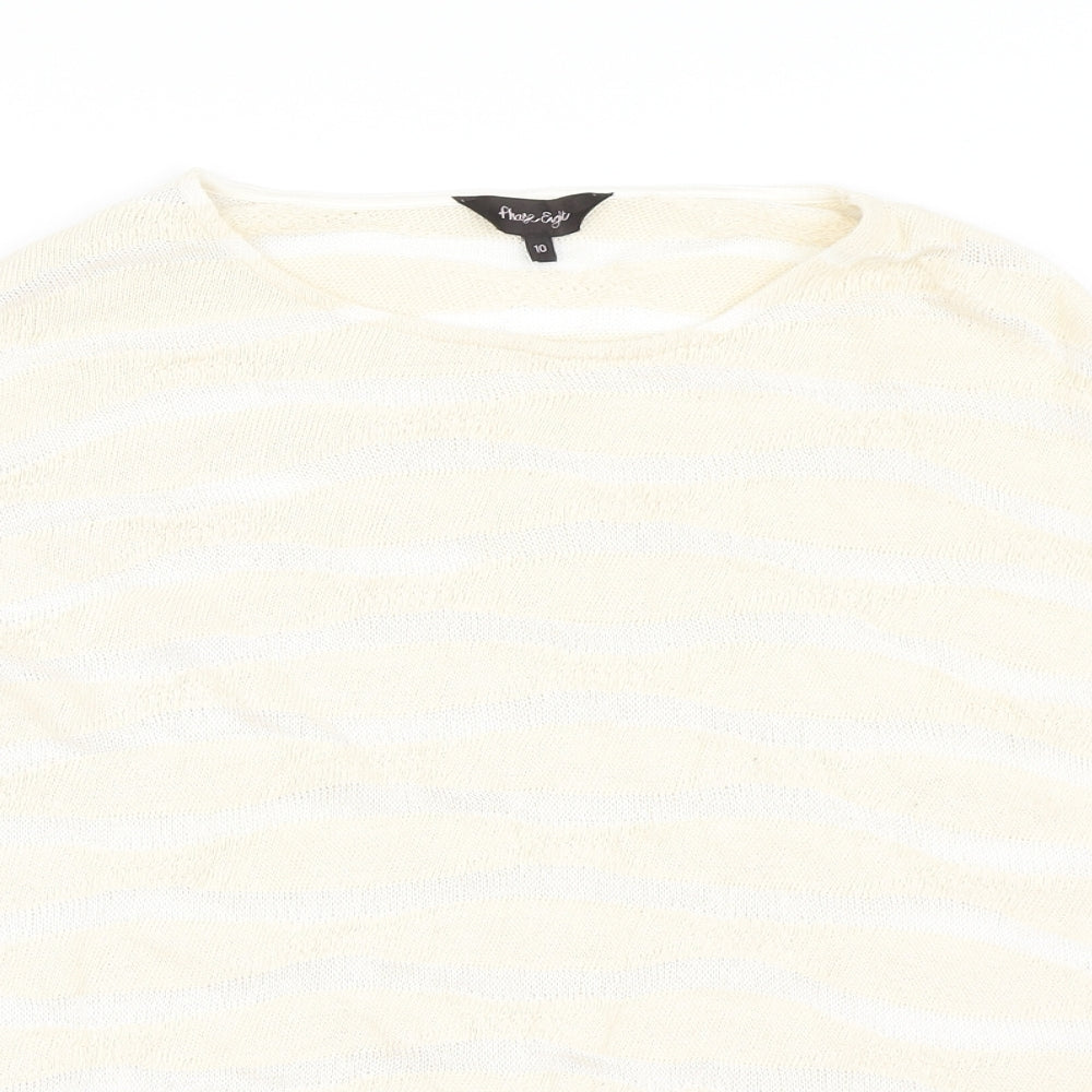 Phase Eight Womens Beige Round Neck Striped Cotton Pullover Jumper Size 10