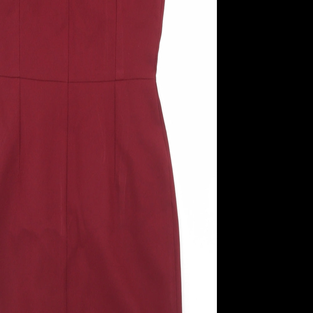 ASOS Womens Red  Polyester Pencil Dress  Size 10  Round Neck Zip