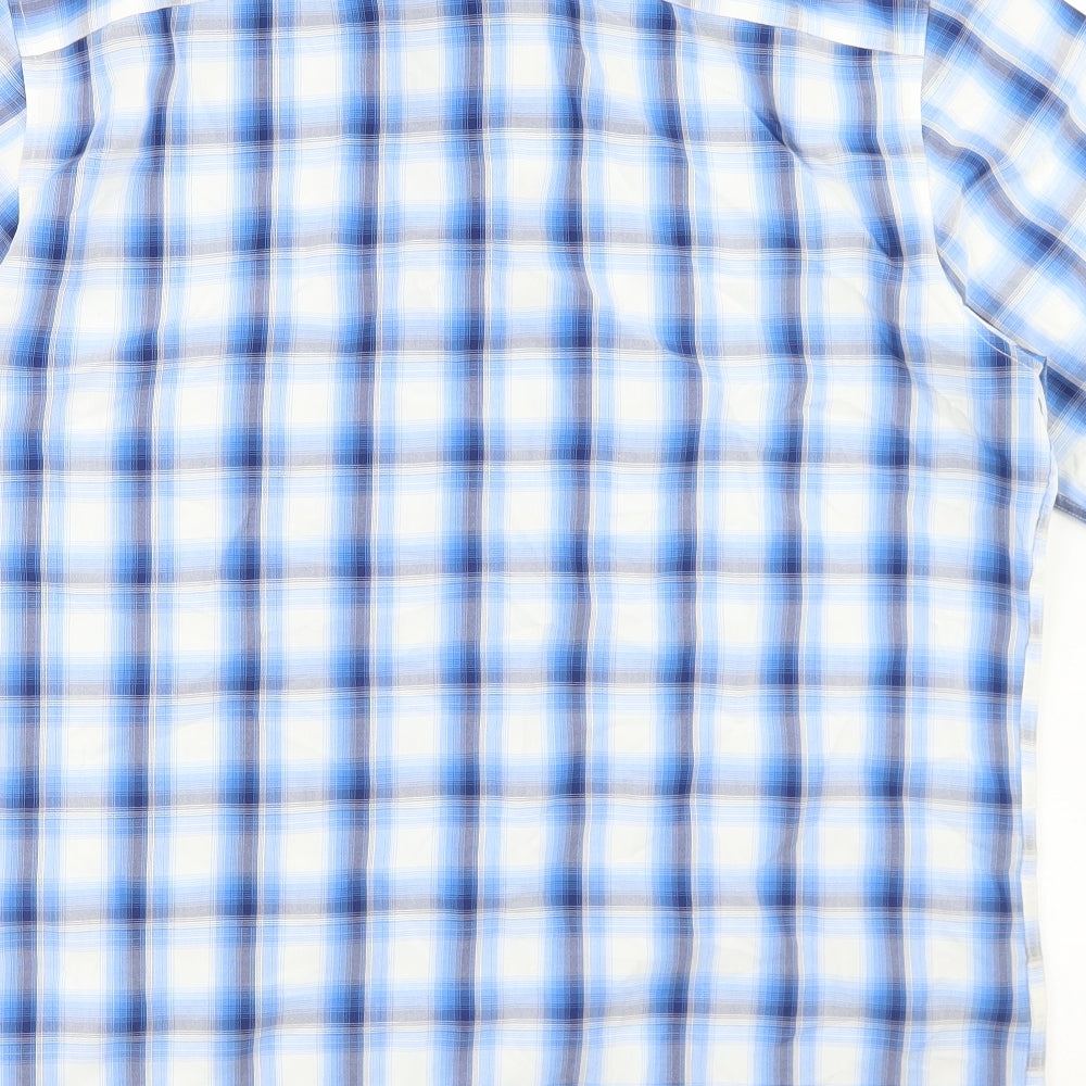 Marks and Spencer Mens Blue Plaid Modal  Button-Up Size M Collared Button