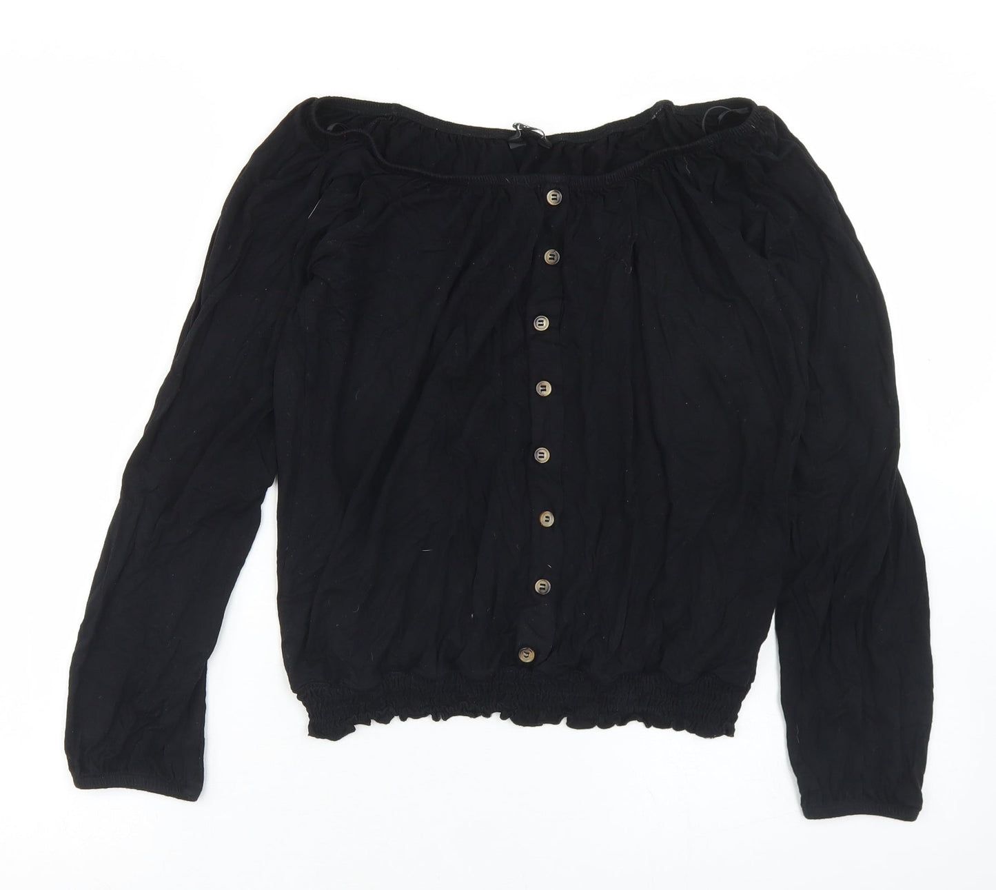 Peacocks Womens Black  Viscose Basic Blouse Size 12 Off the Shoulder