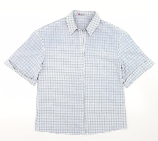 Urban Threads Womens Blue Check Polyester Basic Button-Up Size 8 Collared