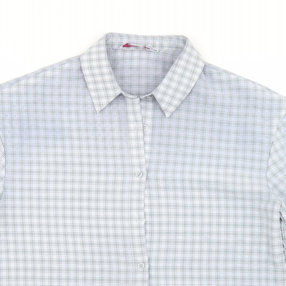 Urban Threads Womens Blue Check Polyester Basic Button-Up Size 8 Collared