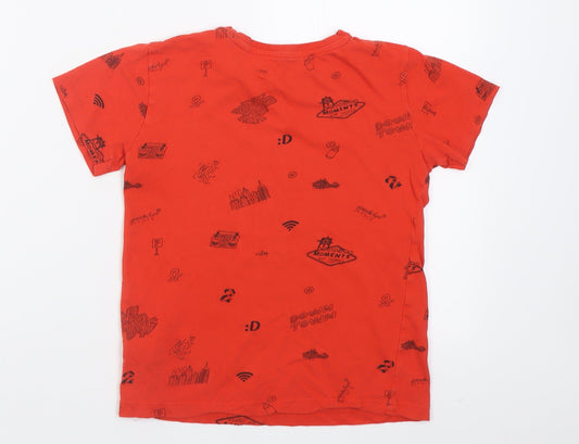 RESERVED Boys Red Geometric Cotton Basic T-Shirt Size 8 Years Crew Neck Pullover