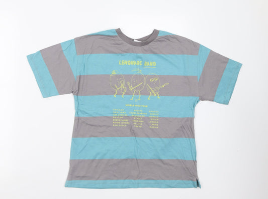 Zara Boys Blue Striped Cotton Basic T-Shirt Size 8 Years Crew Neck Pullover - lemonade band