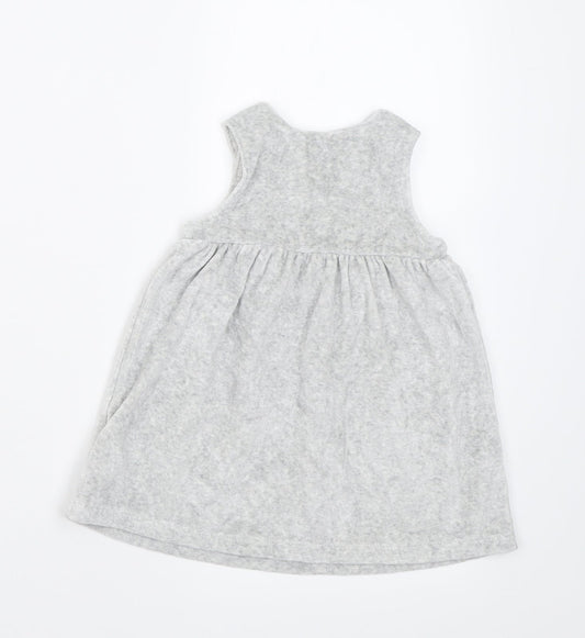 Marks and Spencer Girls Grey  Cotton A-Line  Size 6-9 Months  Crew Neck Button