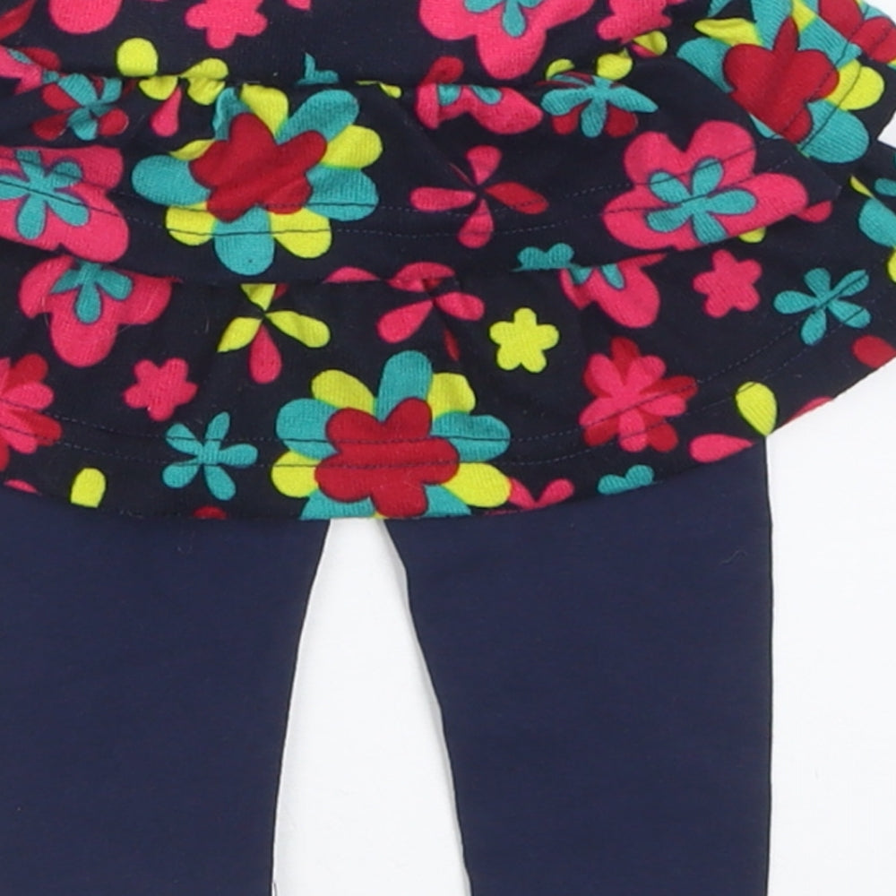 Losan Girls Blue Floral Cotton Capri Trousers Size 9 Months  Pullover - skirt & leggings