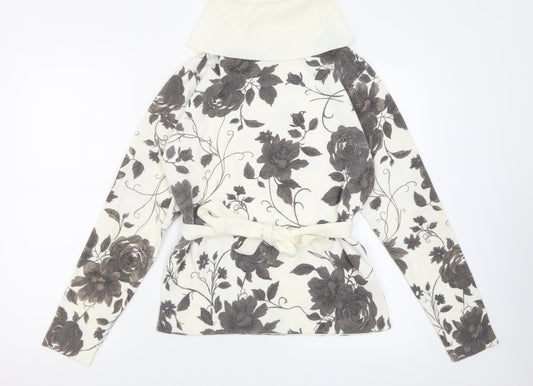 First Avenue Womens Ivory Roll Neck Floral Acrylic Pullover Jumper Size M