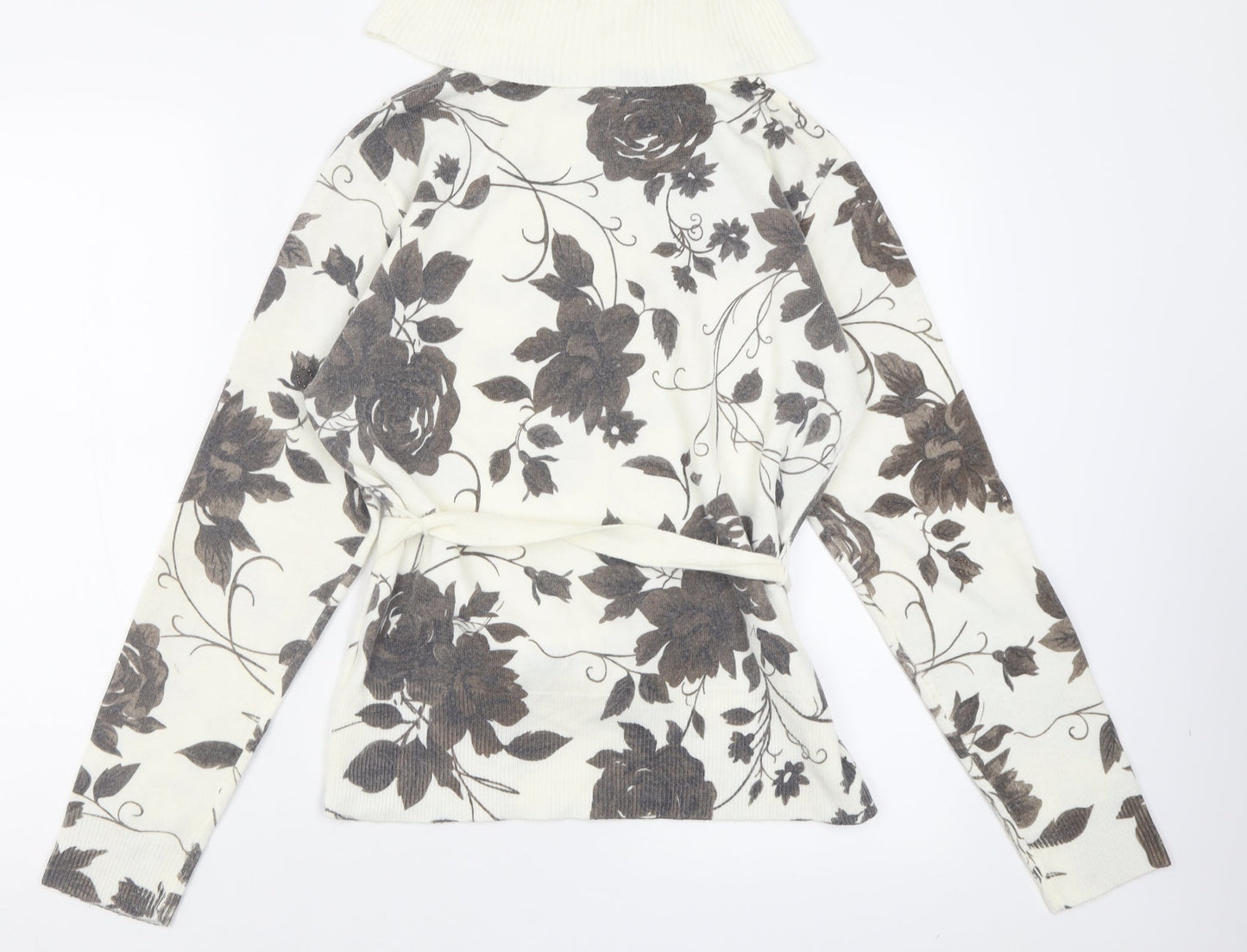 First Avenue Womens Ivory Roll Neck Floral Acrylic Pullover Jumper Size M