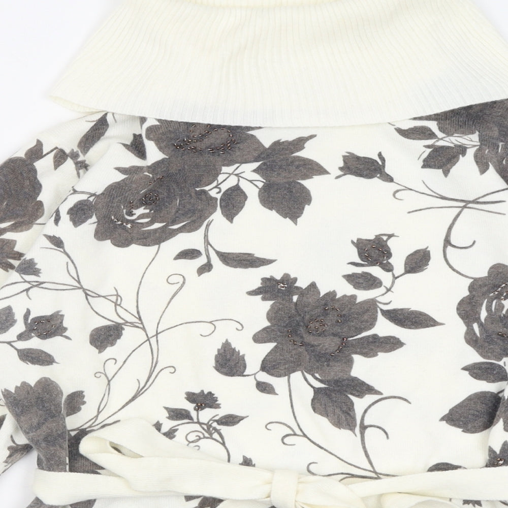First Avenue Womens Ivory Roll Neck Floral Acrylic Pullover Jumper Size M