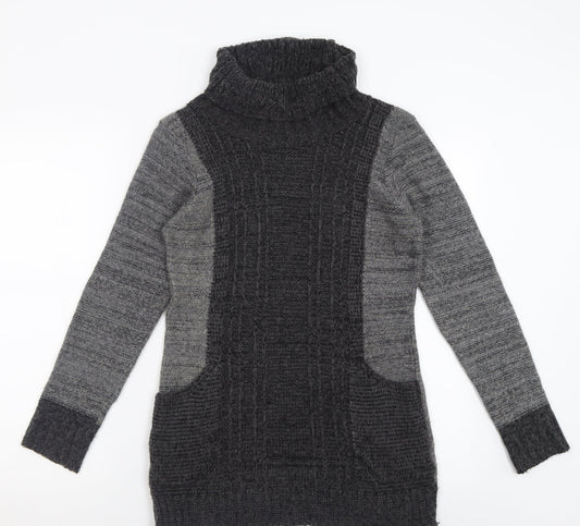 Pura Moda Womens Grey Roll Neck  Acrylic Tunic Jumper Size S