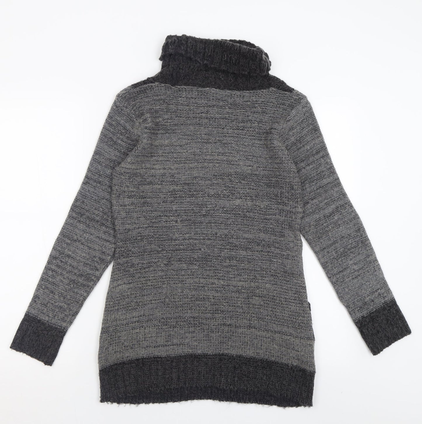 Pura Moda Womens Grey Roll Neck  Acrylic Tunic Jumper Size S