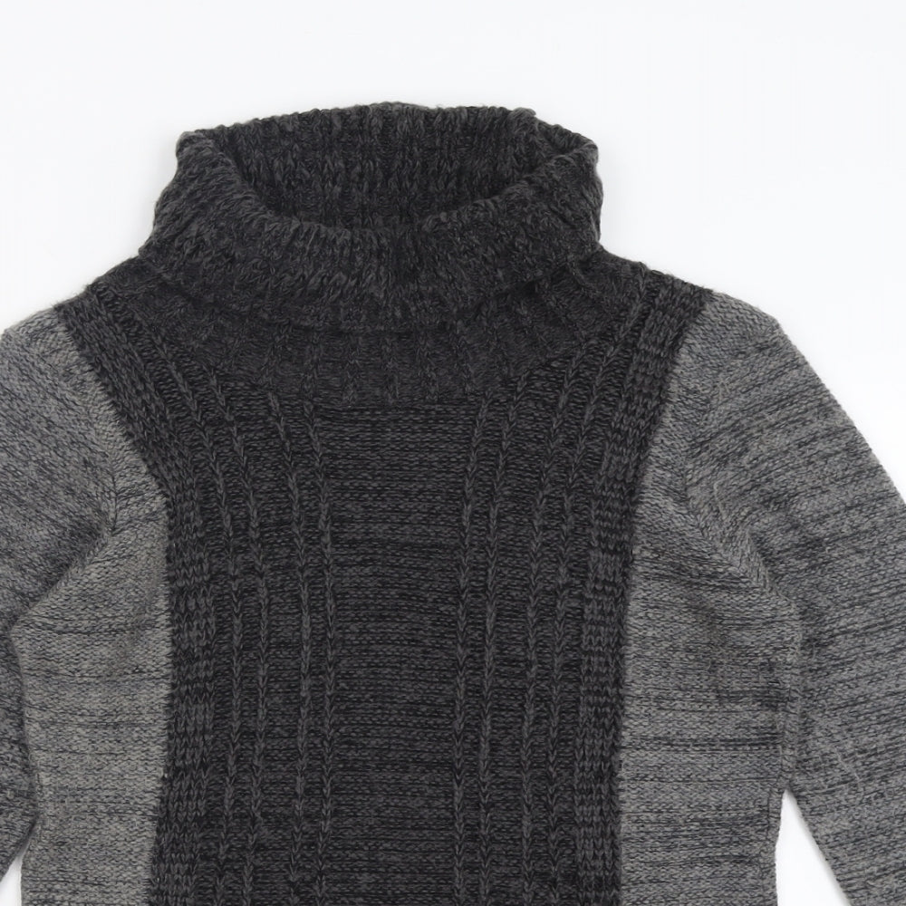 Pura Moda Womens Grey Roll Neck  Acrylic Tunic Jumper Size S
