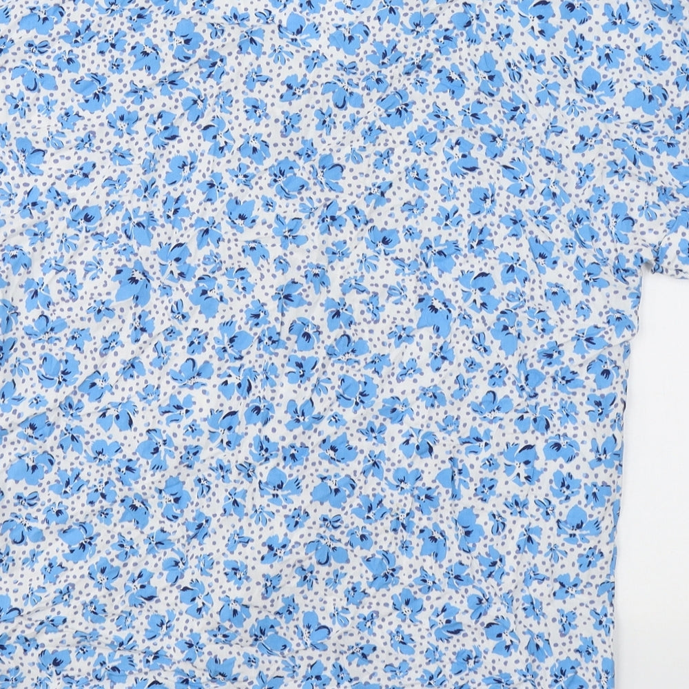Dunnes Stores Womens Blue Floral Viscose Basic T-Shirt Size XS V-Neck