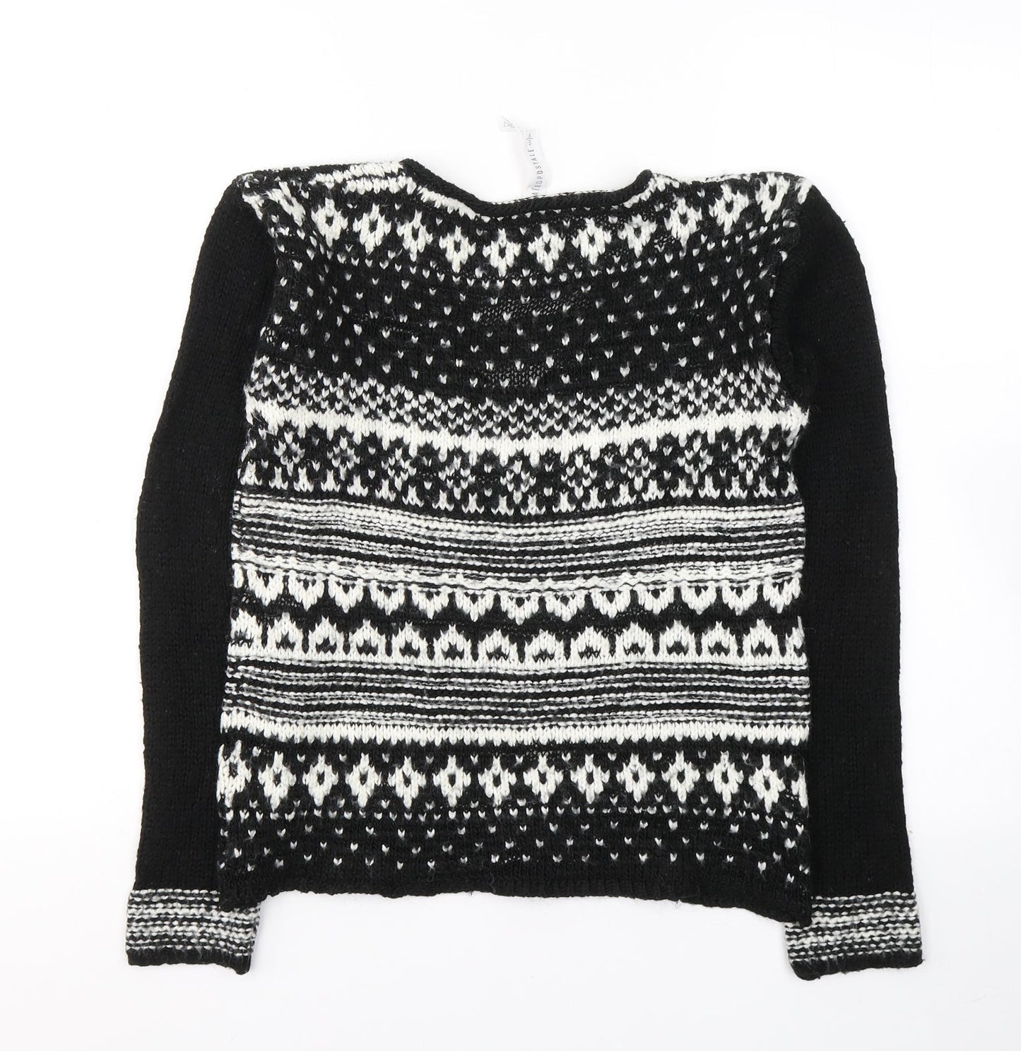 Aeropostale Womens Black V-Neck Geometric Acrylic Pullover Jumper Size S