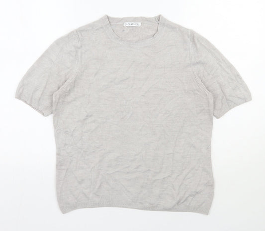 Classic Womens Grey Round Neck  Acrylic Pullover Jumper Size 14