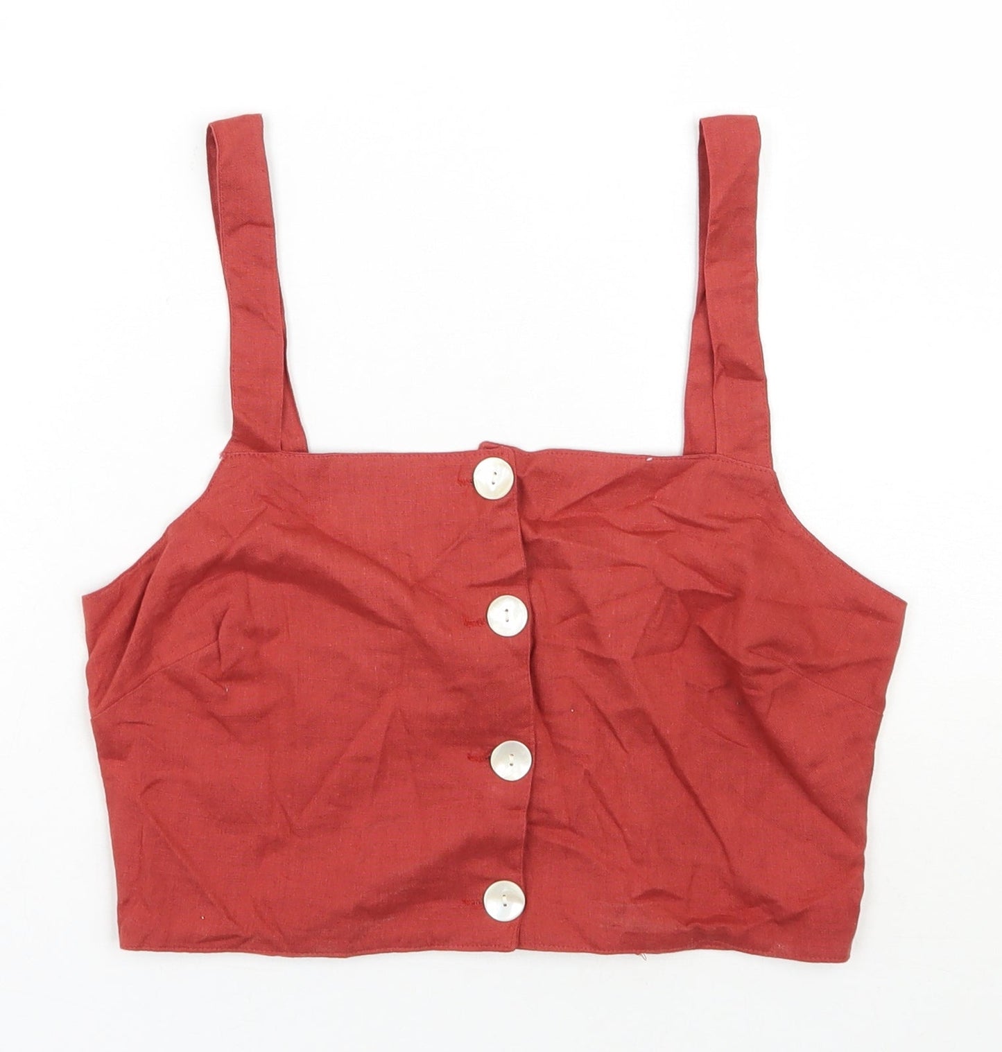 Chemistry Womens Orange  Cotton Cropped Blouse Size 10 Square Neck