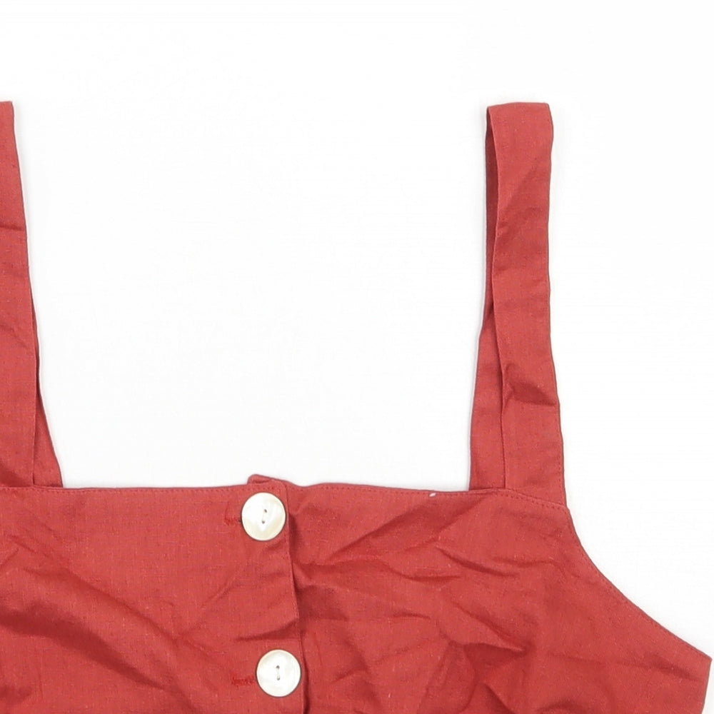Chemistry Womens Orange  Cotton Cropped Blouse Size 10 Square Neck