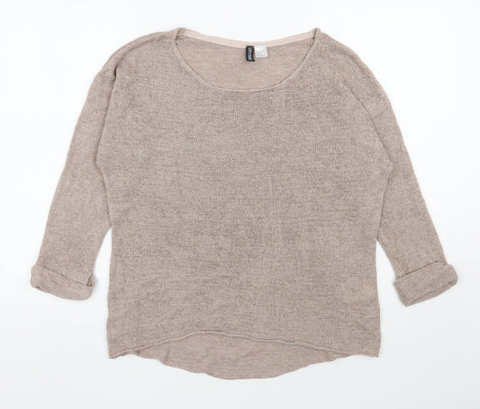 H&M Womens Beige Round Neck  Acrylic Pullover Jumper Size S