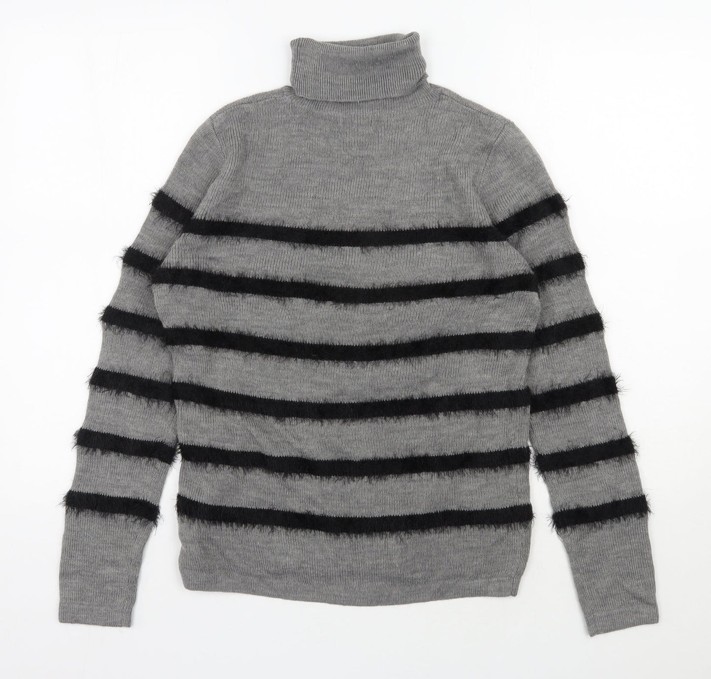 Therapy Womens Grey Roll Neck Striped Acrylic Pullover Jumper Size M