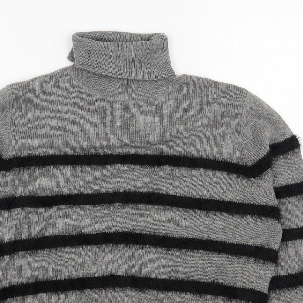 Therapy Womens Grey Roll Neck Striped Acrylic Pullover Jumper Size M