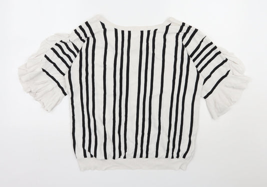 NEXT Womens White Round Neck Striped Viscose Pullover Jumper Size 16